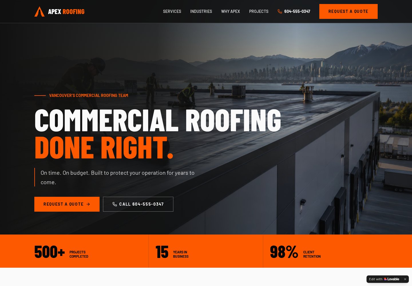 Apex Roofing homepage preview
